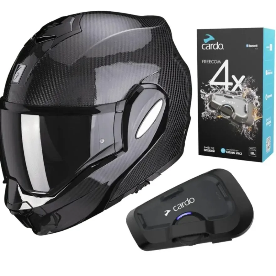Scorpion Exo-Tech Evo Glossy Carbon + Cardo Freecom 4x